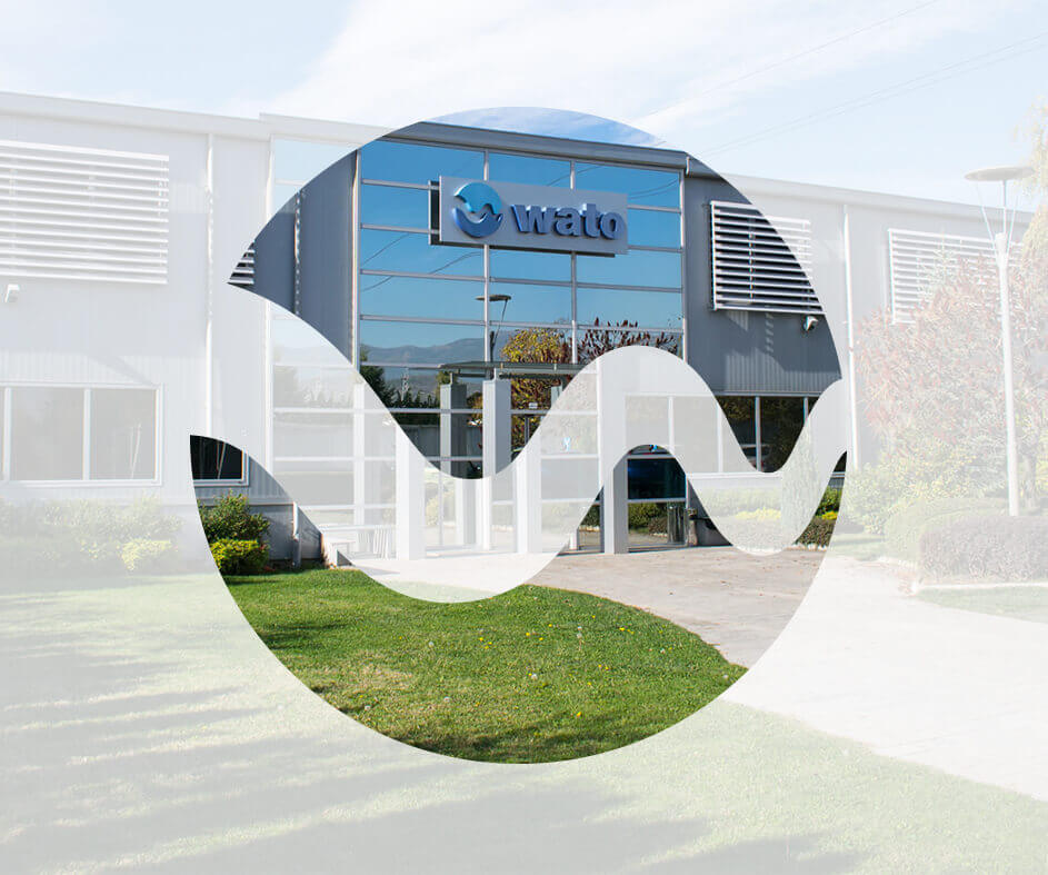 wato.bg about section image with the logo overlayed the wato office building